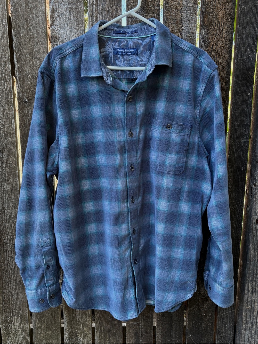 Tommy Bahama Men’s Coastline Cord Ombre Check Button Down Shirt In Blue Sz L